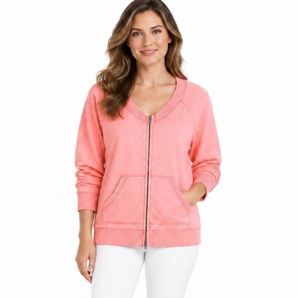 Talbots Sport Large Light Orange Full Zip V-Neck Sweatshirt Gorpcore